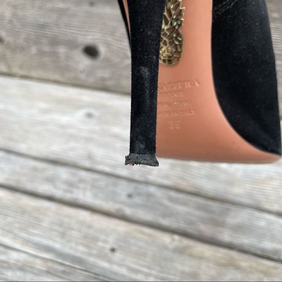 AQUAZZURA Babe 105 black suede tie ankle bootie high heels 6 - Picture 10 of 13